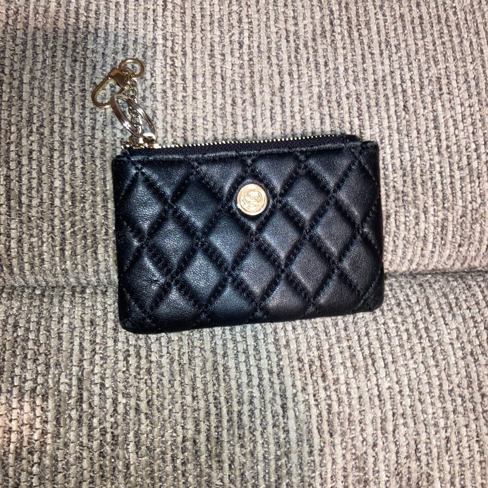 Black Quilted Coin Purse with Gold Accent